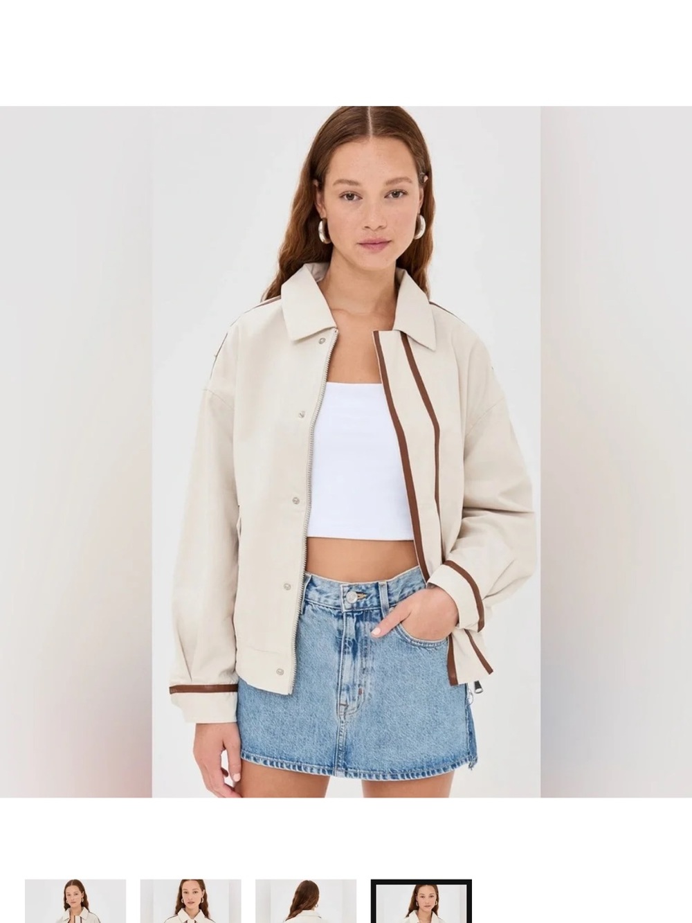Lioness Cream Bomber Jacket with Brown Contrast Trim
